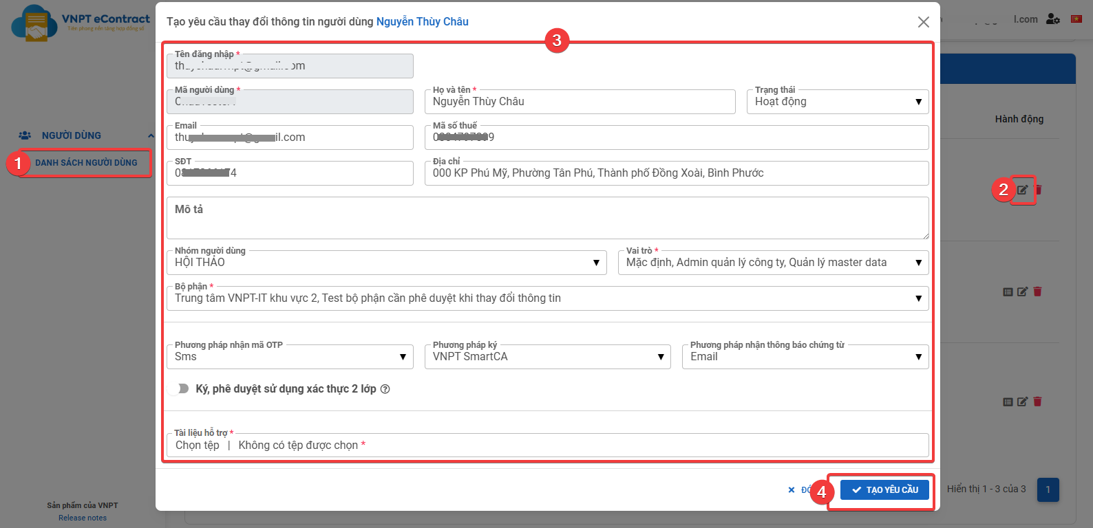 Create User Information Change Request