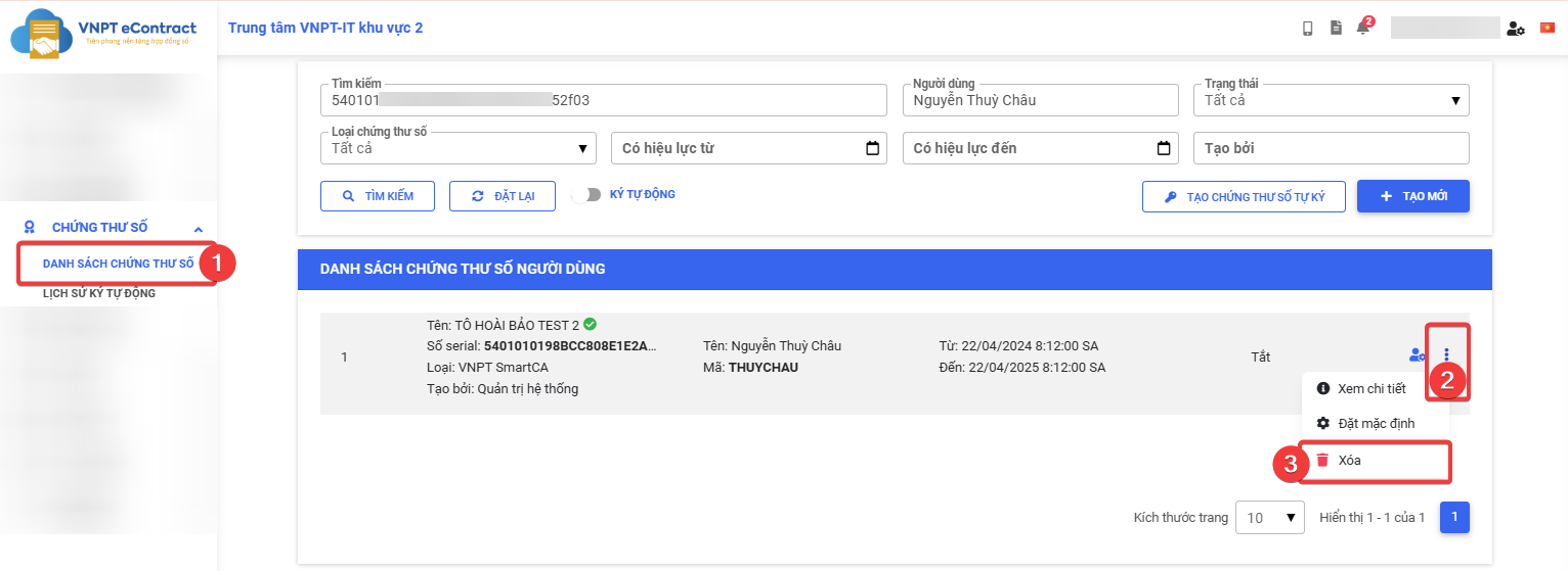 Delete user digital certificate