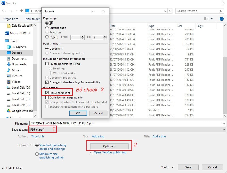 Disable PDF/A mode when exporting a Word document to PDF
