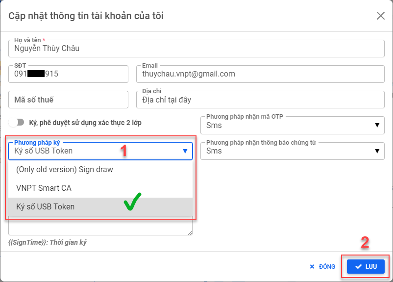 Select digital signing method