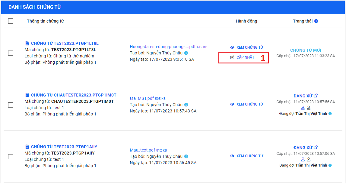 Select document to update