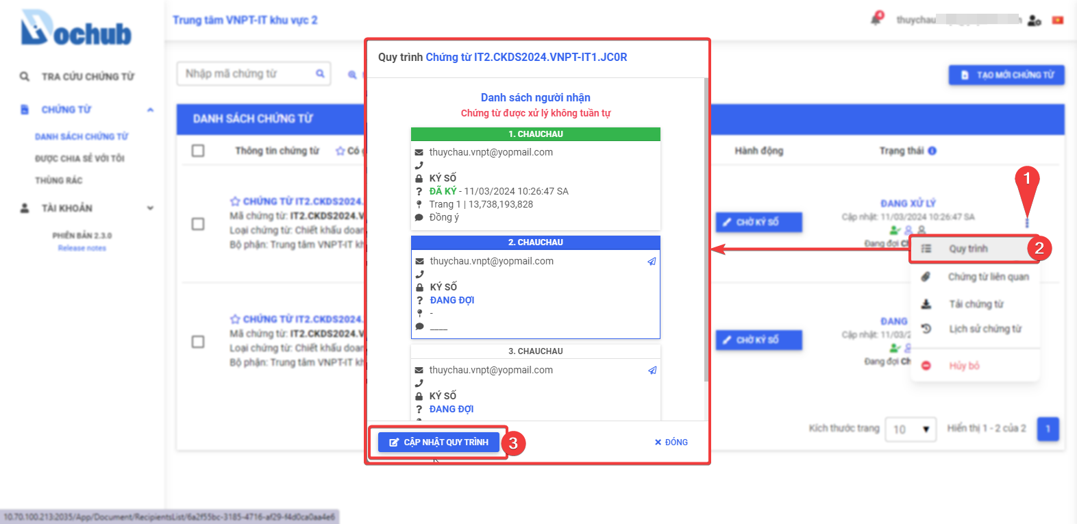 Select Document to Update Workflow