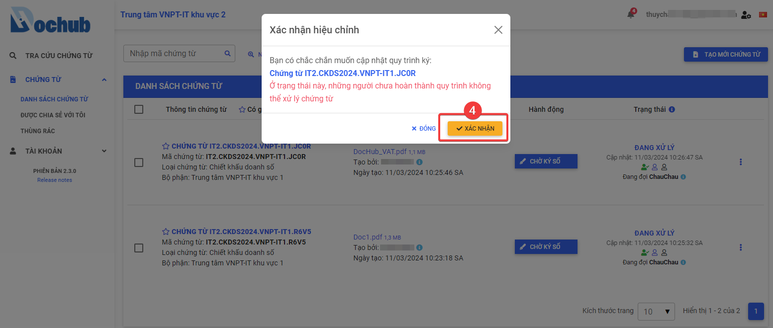 Select Document to Update Workflow