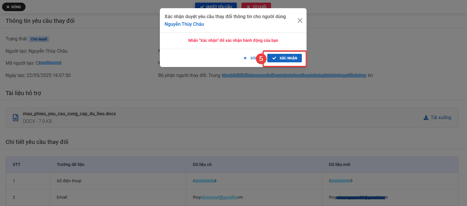 Xác nhận duyệt yêu cầu thay đổi