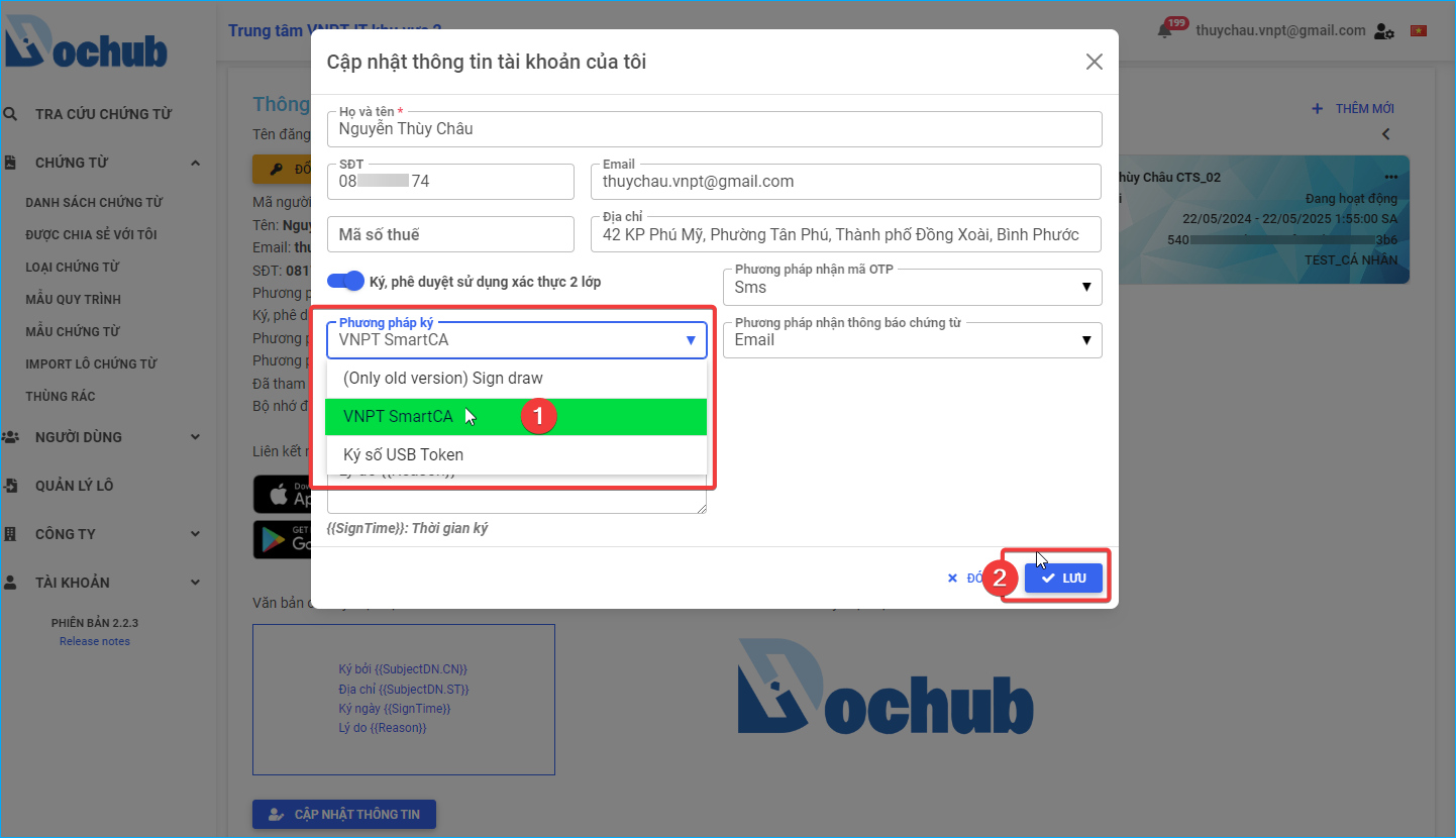 Chọn phương pháp ký số