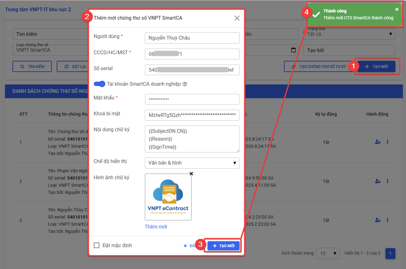 Tạo chứng thư số VNPT SmartCA