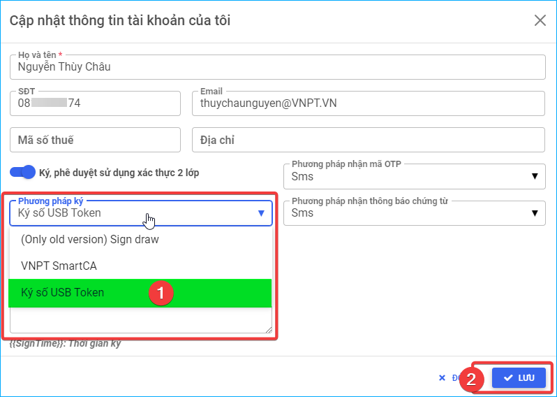 Chọn phương pháp ký số